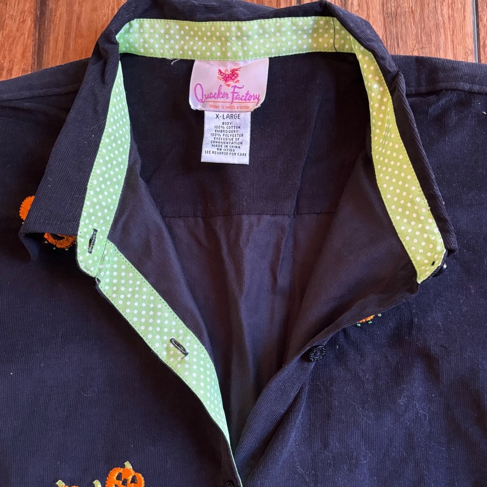 Vintage Quacker Factory Embroidered Pumpkin Halloween Button Up Corduroy Size XL - Picture 3 of 7